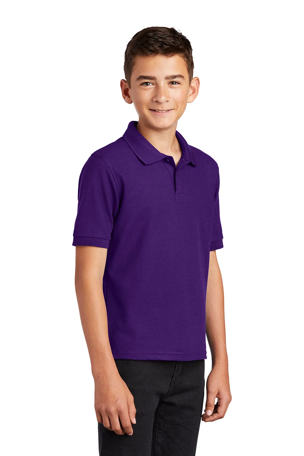 Port Authority Youth Silk Touch Wrinkle Resistant Short Sleeve Polo Shirt - Purple