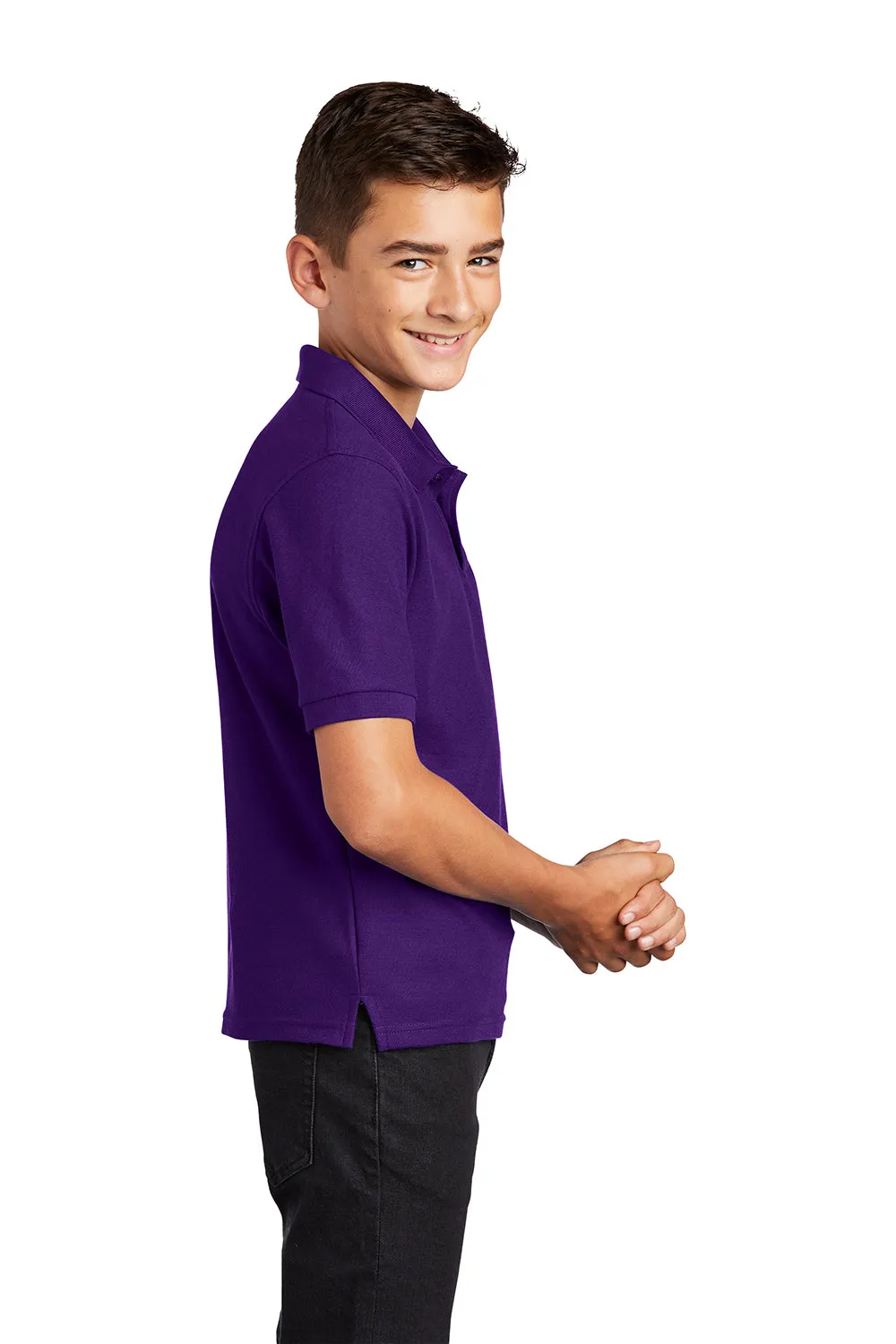 Port Authority Youth Silk Touch Wrinkle Resistant Short Sleeve Polo Shirt - Purple