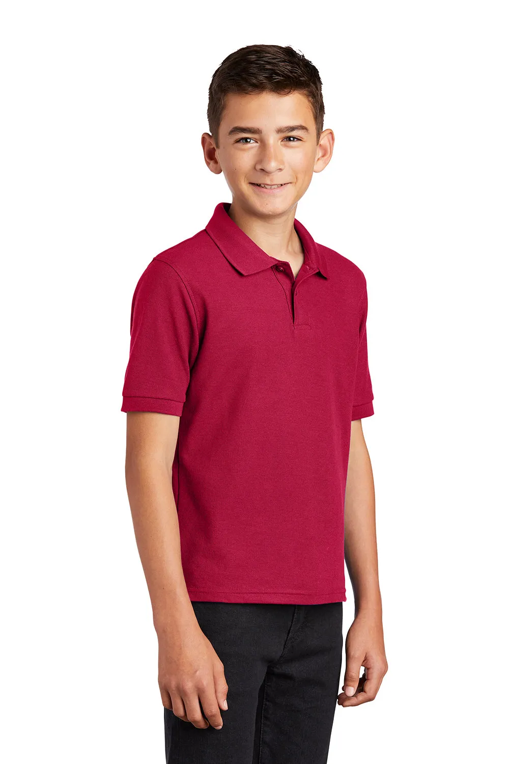 Port Authority Youth Silk Touch Wrinkle Resistant Short Sleeve Polo Shirt - Red
