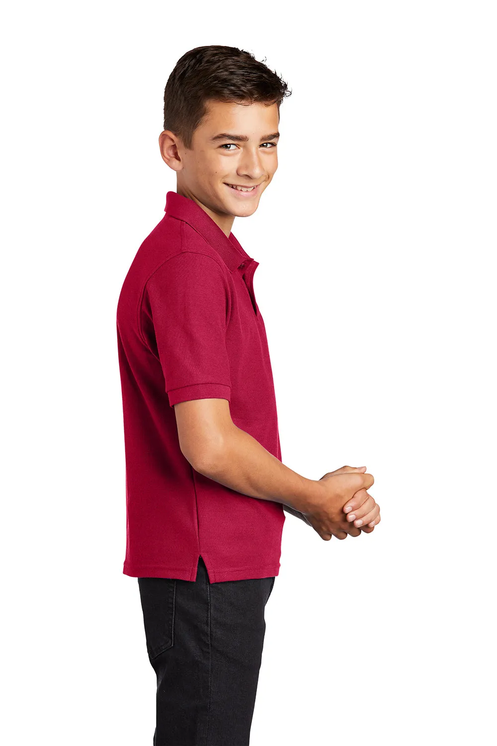 Port Authority Youth Silk Touch Wrinkle Resistant Short Sleeve Polo Shirt - Red