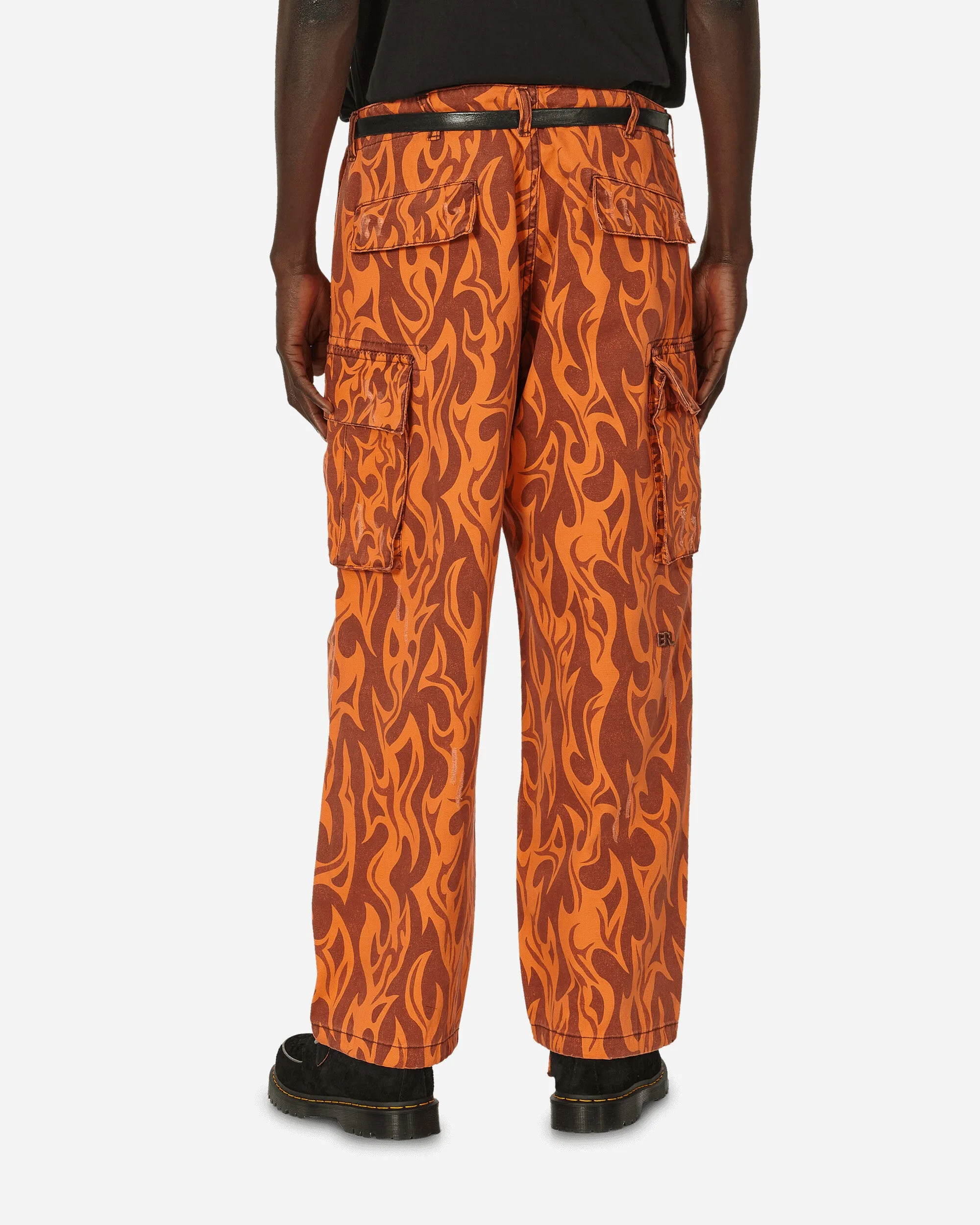 Printed Flame Cargo Pants Orange