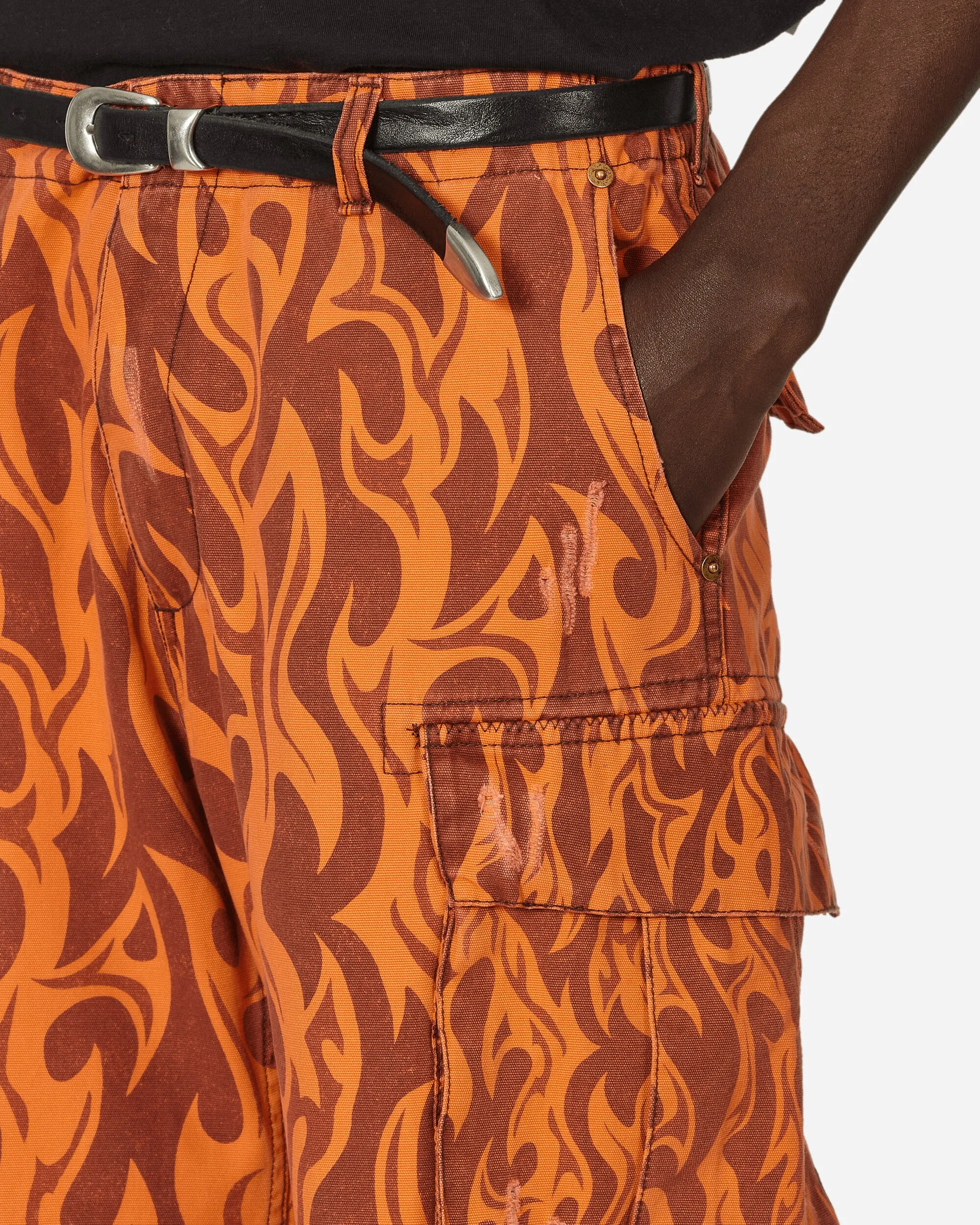 Printed Flame Cargo Pants Orange