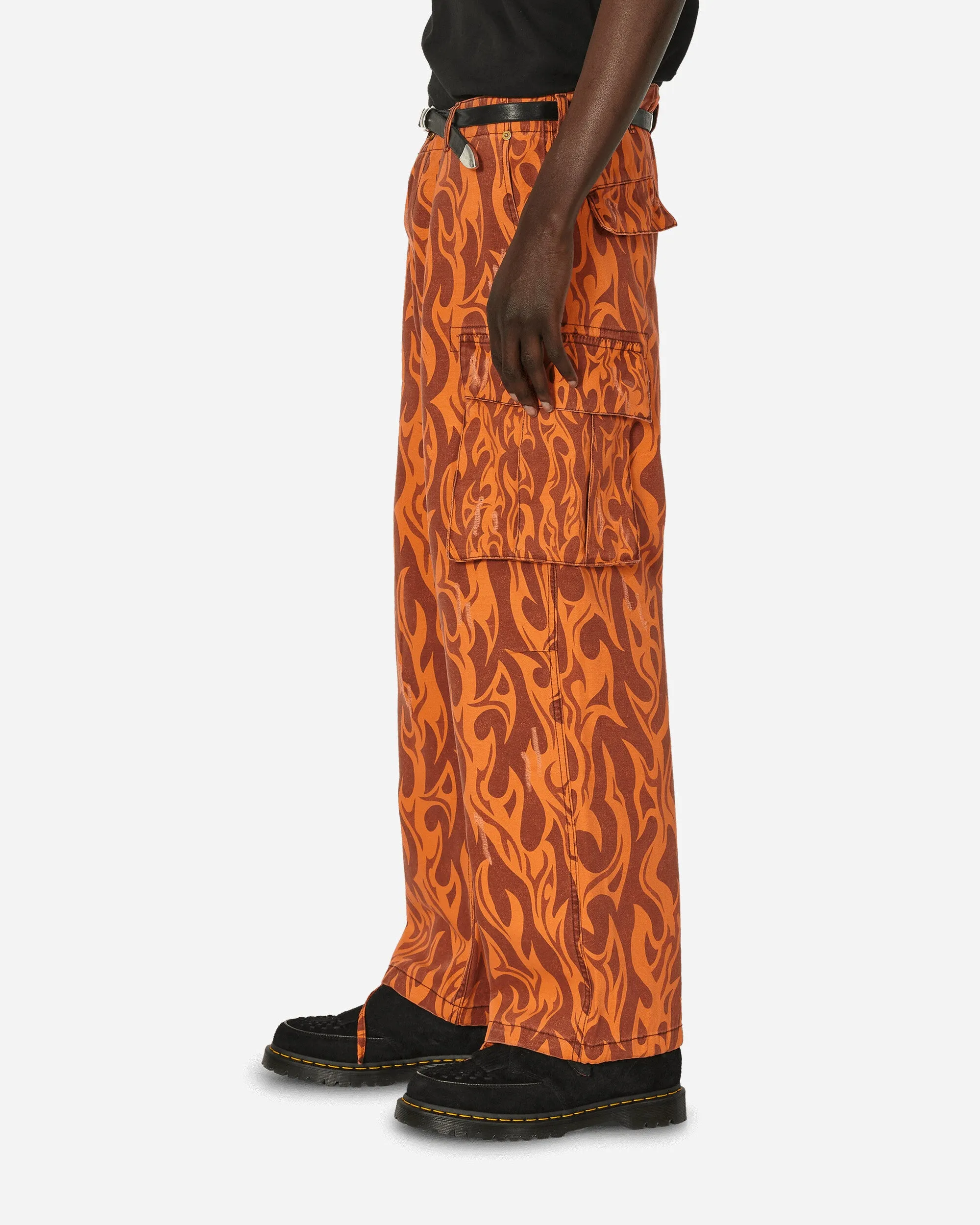 Printed Flame Cargo Pants Orange