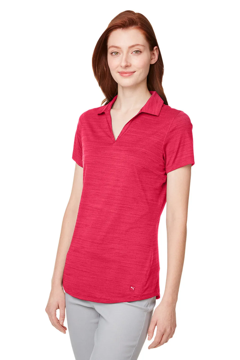 Puma Womens Cloudspun Free Moisture Wicking Short Sleeve Polo Shirt - Heather Teaberry Red