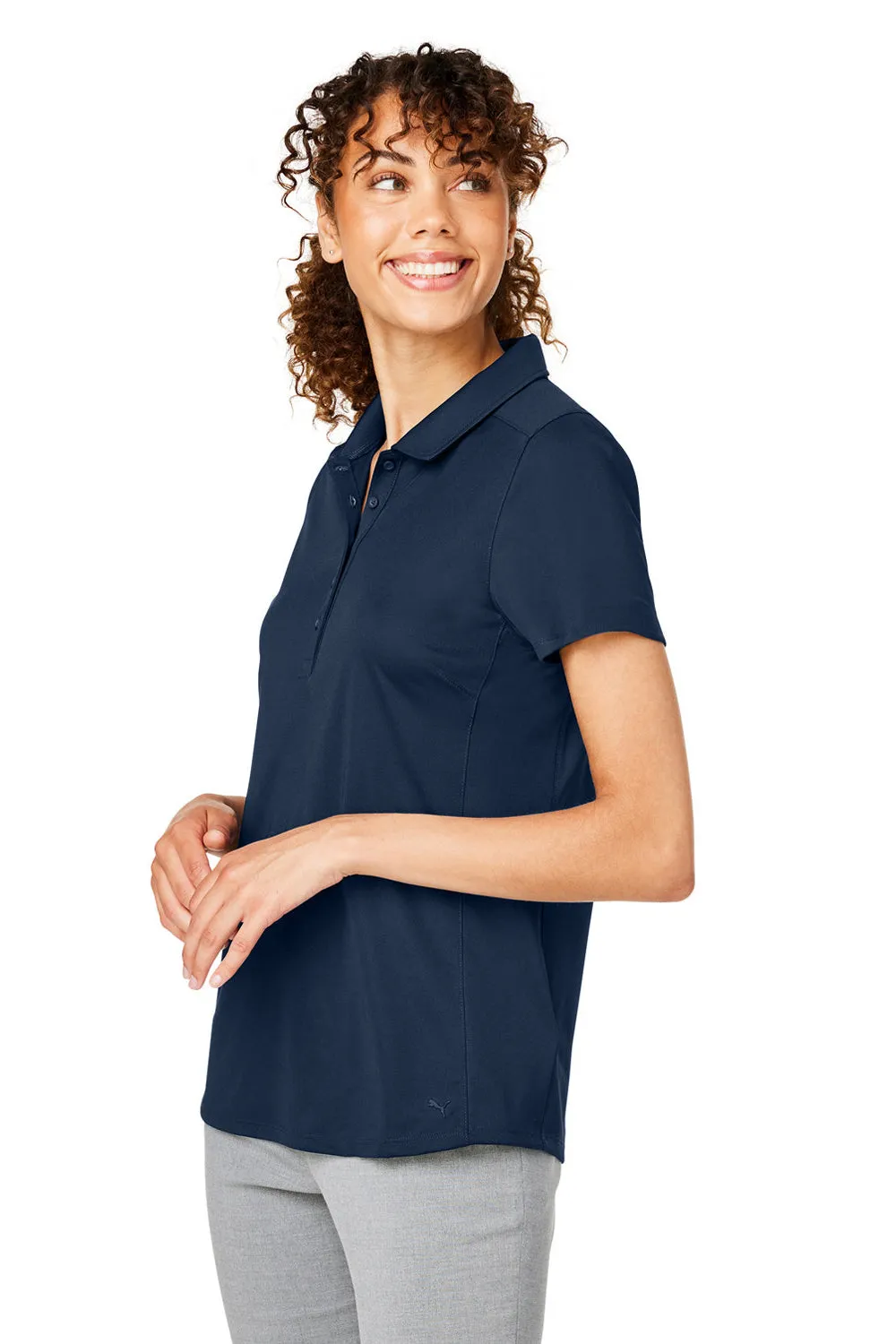 Puma Womens Gamer Moisture Wicking Short Sleeve Polo Shirt - Navy Blue - Closeout