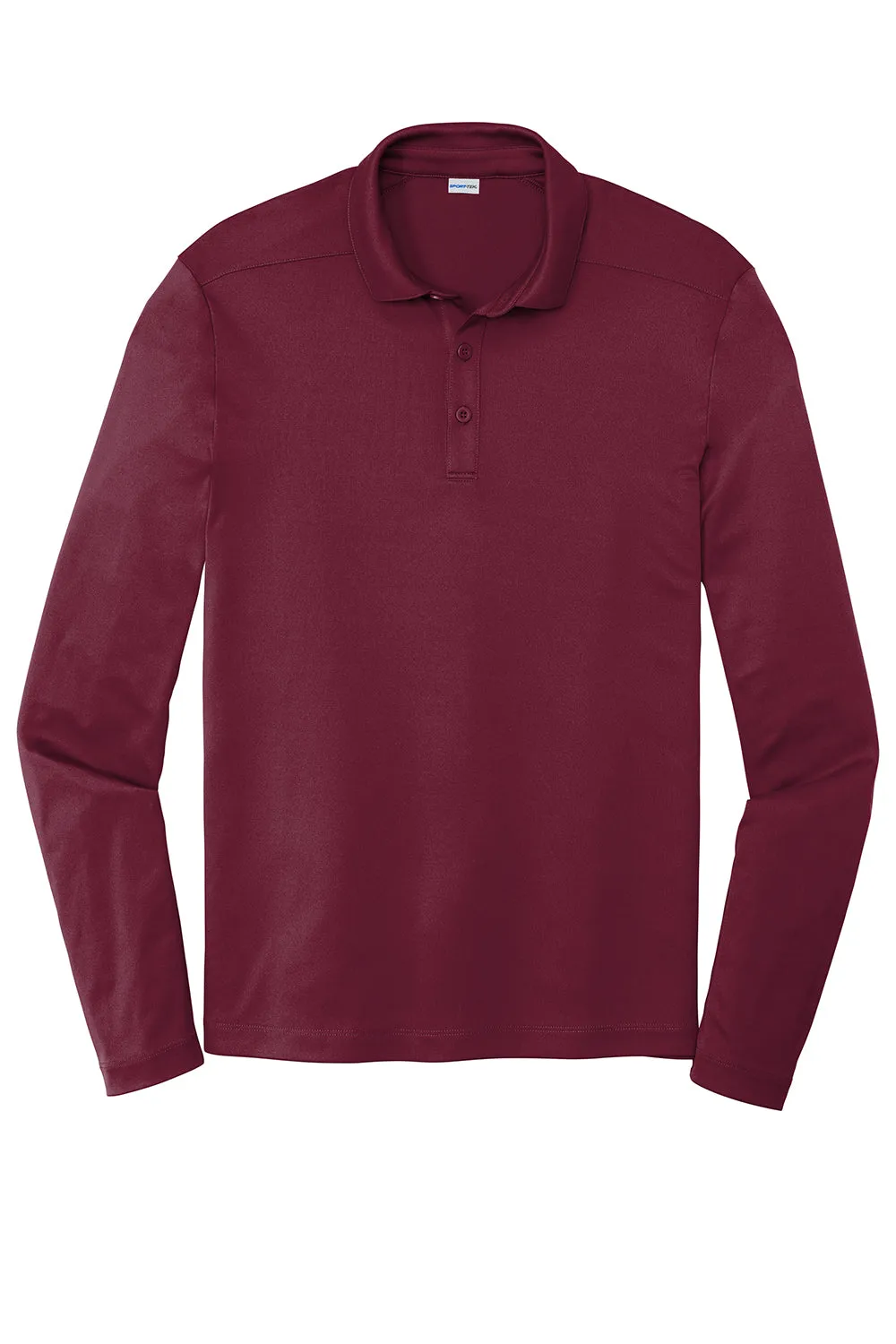 Sport-Tek Mens Moisture Wicking Long Sleeve Polo Shirt - Cardinal Red - Closeout