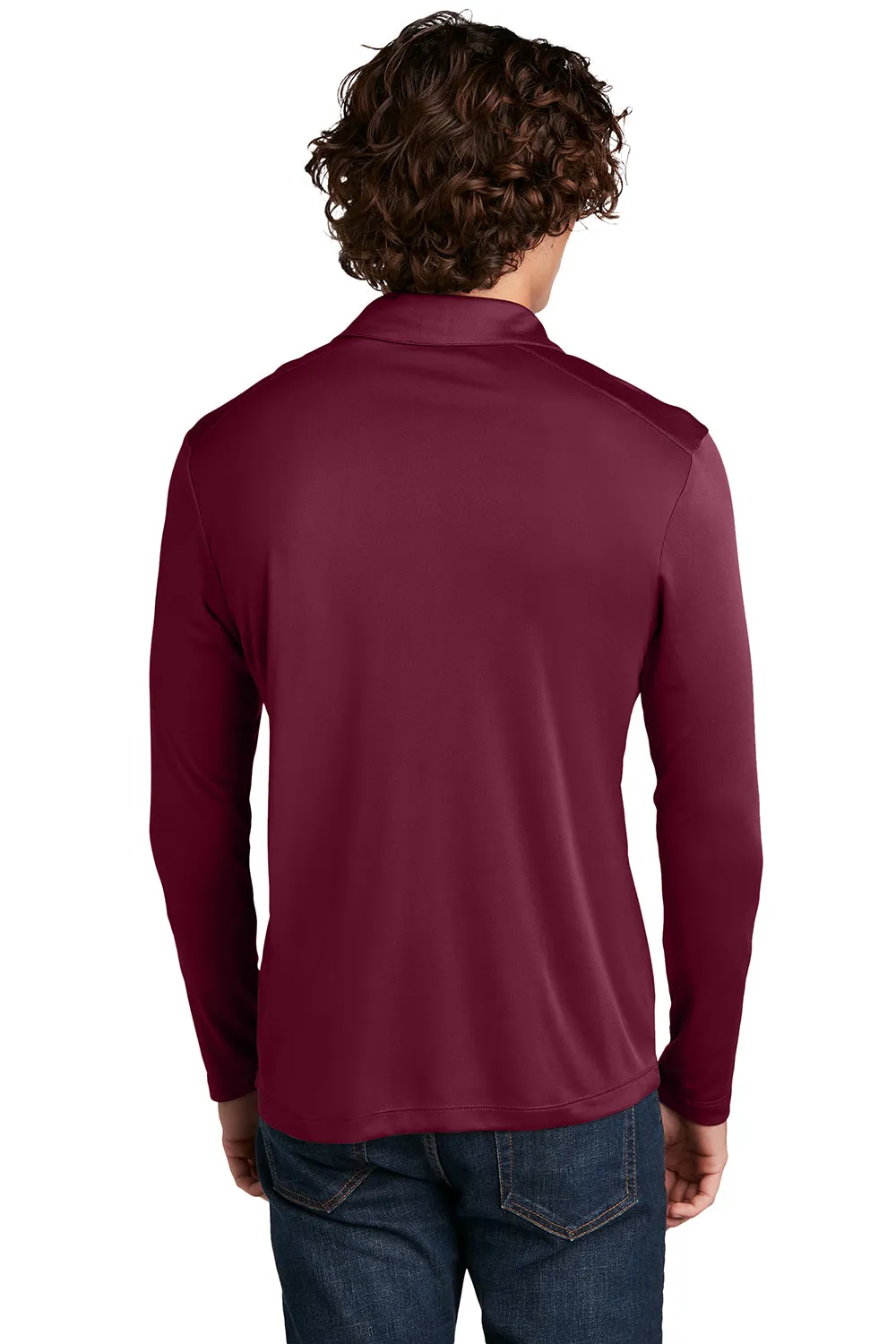 Sport-Tek Mens Moisture Wicking Long Sleeve Polo Shirt - Cardinal Red - Closeout