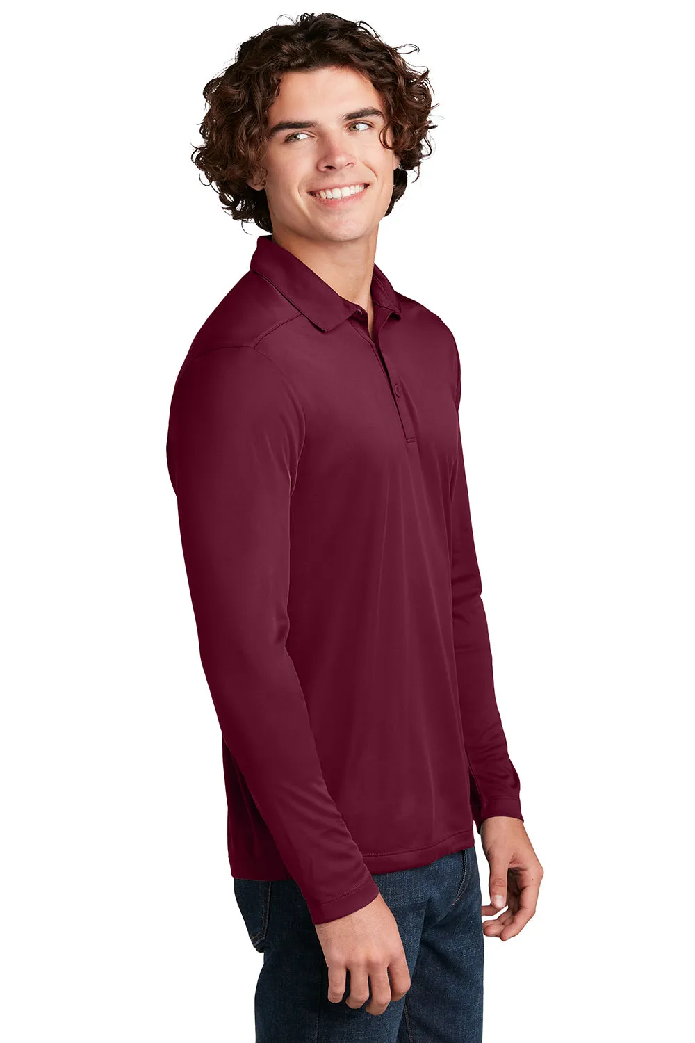 Sport-Tek Mens Moisture Wicking Long Sleeve Polo Shirt - Cardinal Red - Closeout