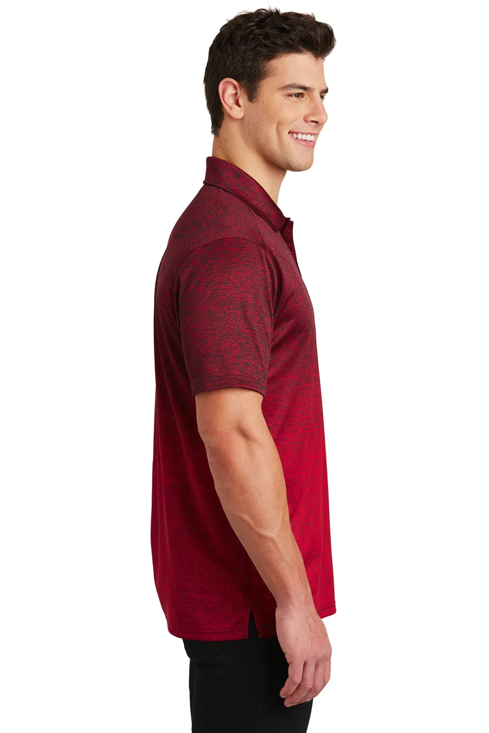 Sport-Tek Mens Ombre Heather Moisture Wicking Short Sleeve Polo Shirt - Deep Red/Black