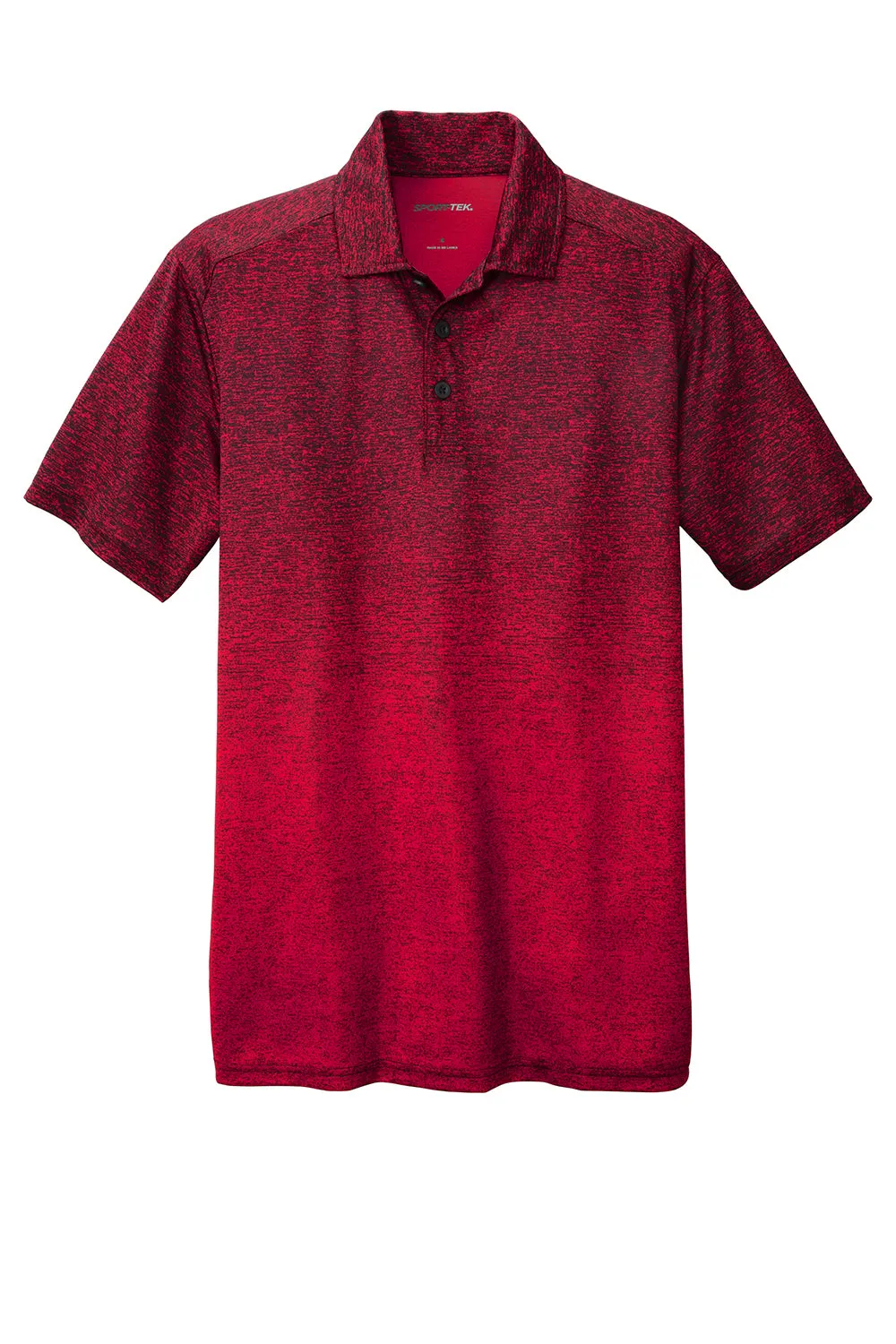 Sport-Tek Mens Ombre Heather Moisture Wicking Short Sleeve Polo Shirt - Deep Red/Black