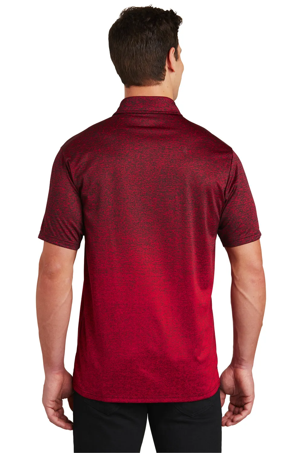 Sport-Tek Mens Ombre Heather Moisture Wicking Short Sleeve Polo Shirt - Deep Red/Black