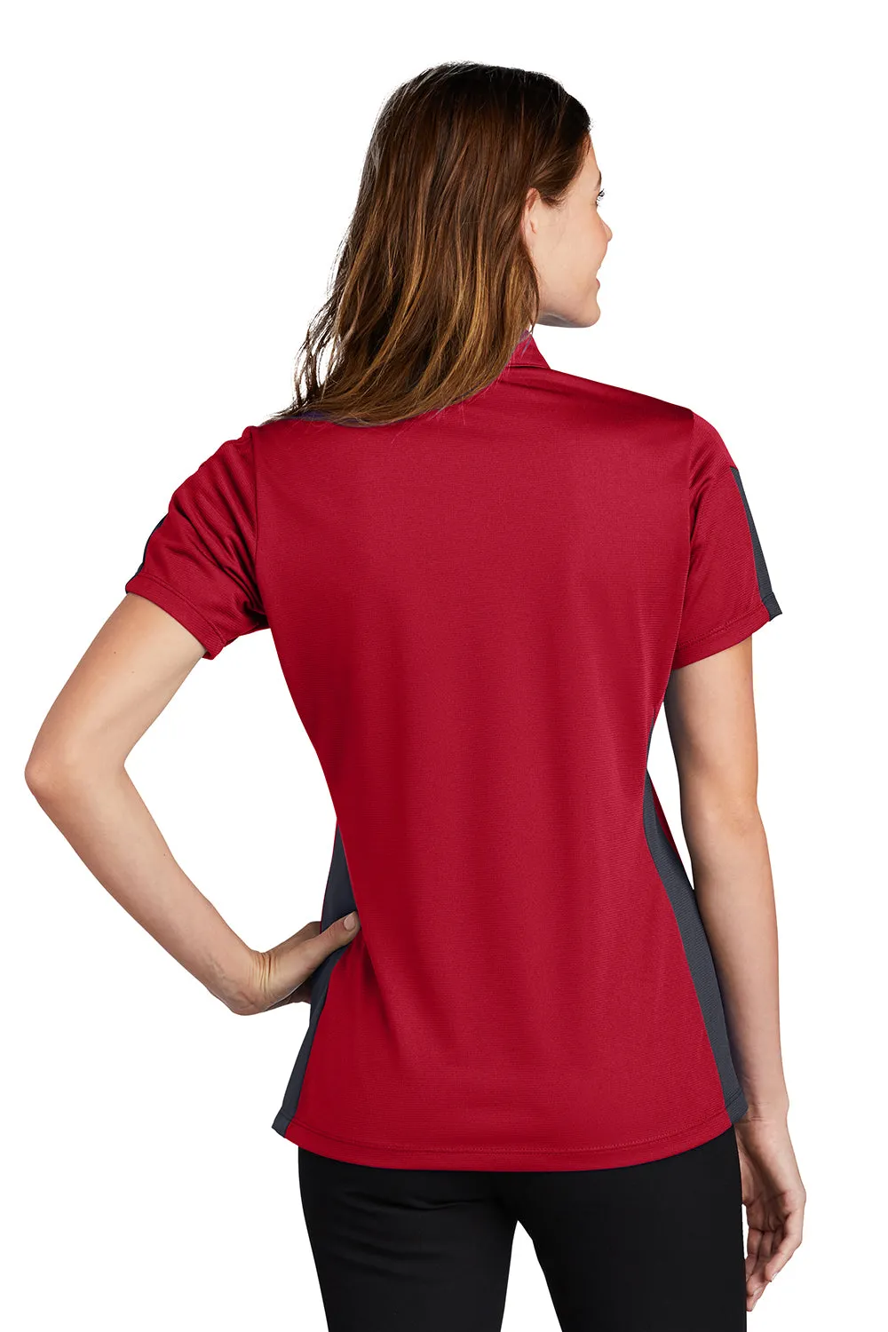 Sport-Tek Womens Active Mesh Moisture Wicking Short Sleeve Polo Shirt - True Red/Grey - Closeout