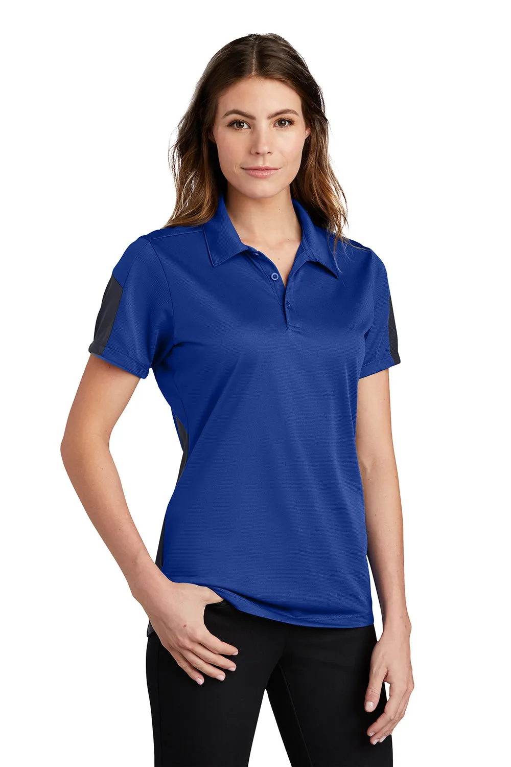 Sport-Tek Womens Active Mesh Moisture Wicking Short Sleeve Polo Shirt - True Royal Blue/Grey - Closeout