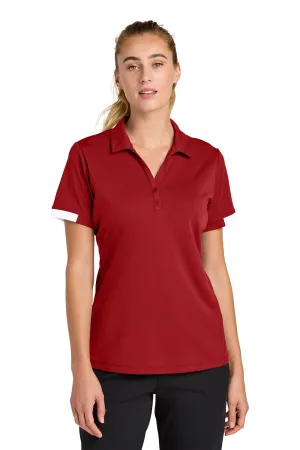 Sport-Tek Womens Club Colorblock Moisture Wicking Short Sleeve Polo Shirt - Deep Red/White