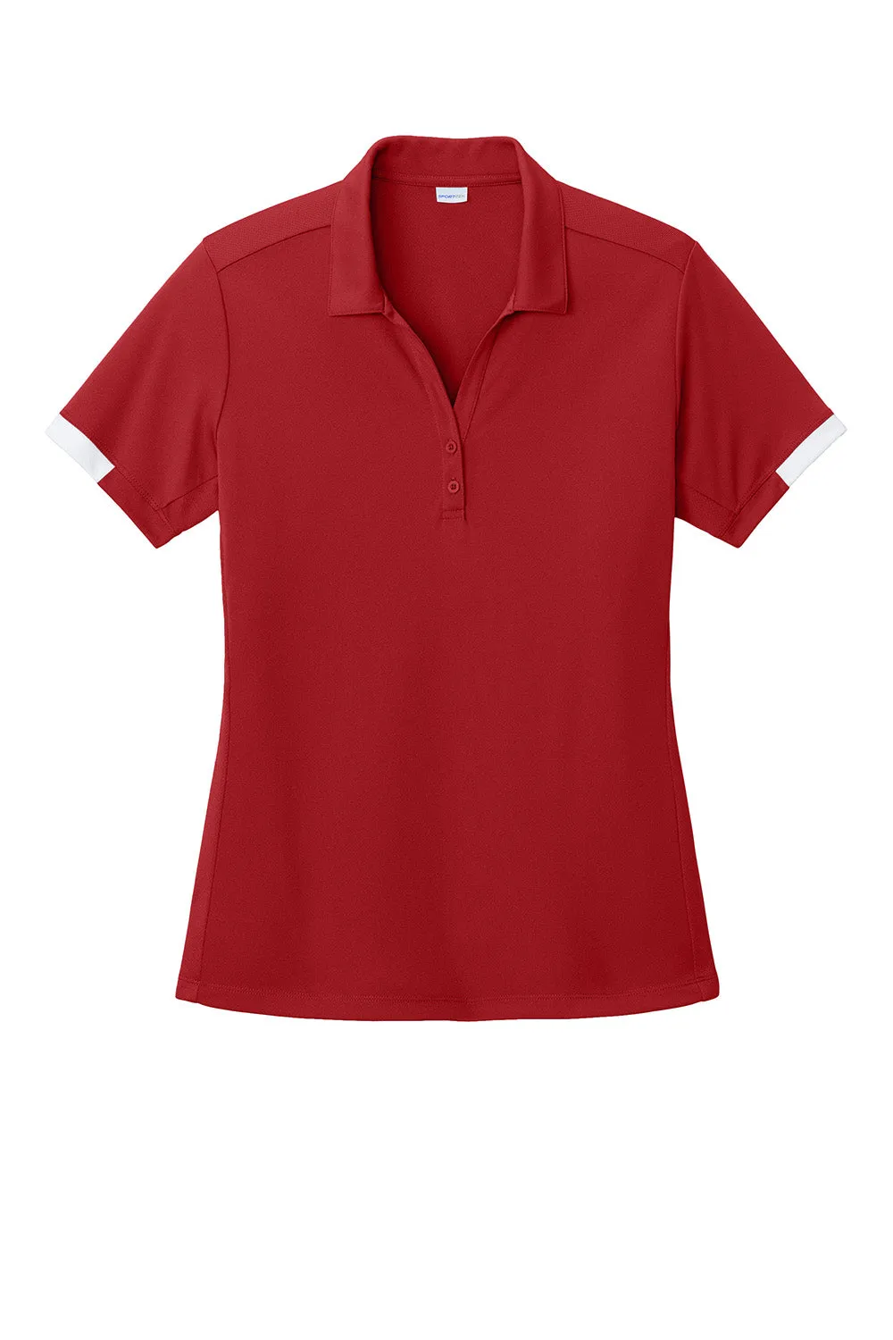 Sport-Tek Womens Club Colorblock Moisture Wicking Short Sleeve Polo Shirt - Deep Red/White