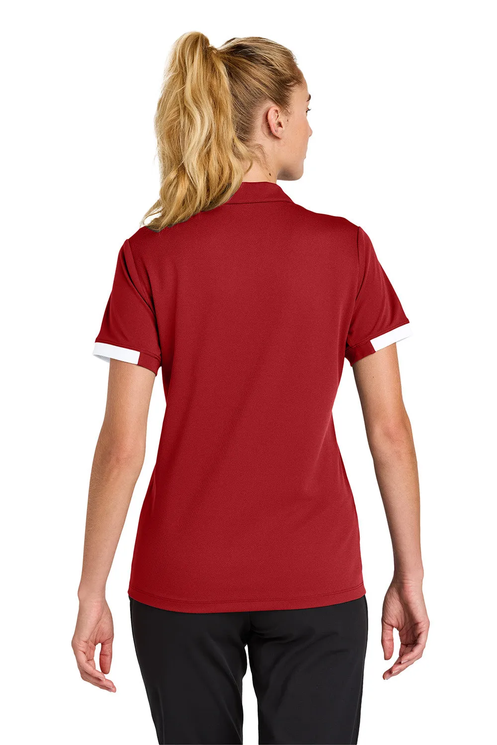 Sport-Tek Womens Club Colorblock Moisture Wicking Short Sleeve Polo Shirt - Deep Red/White