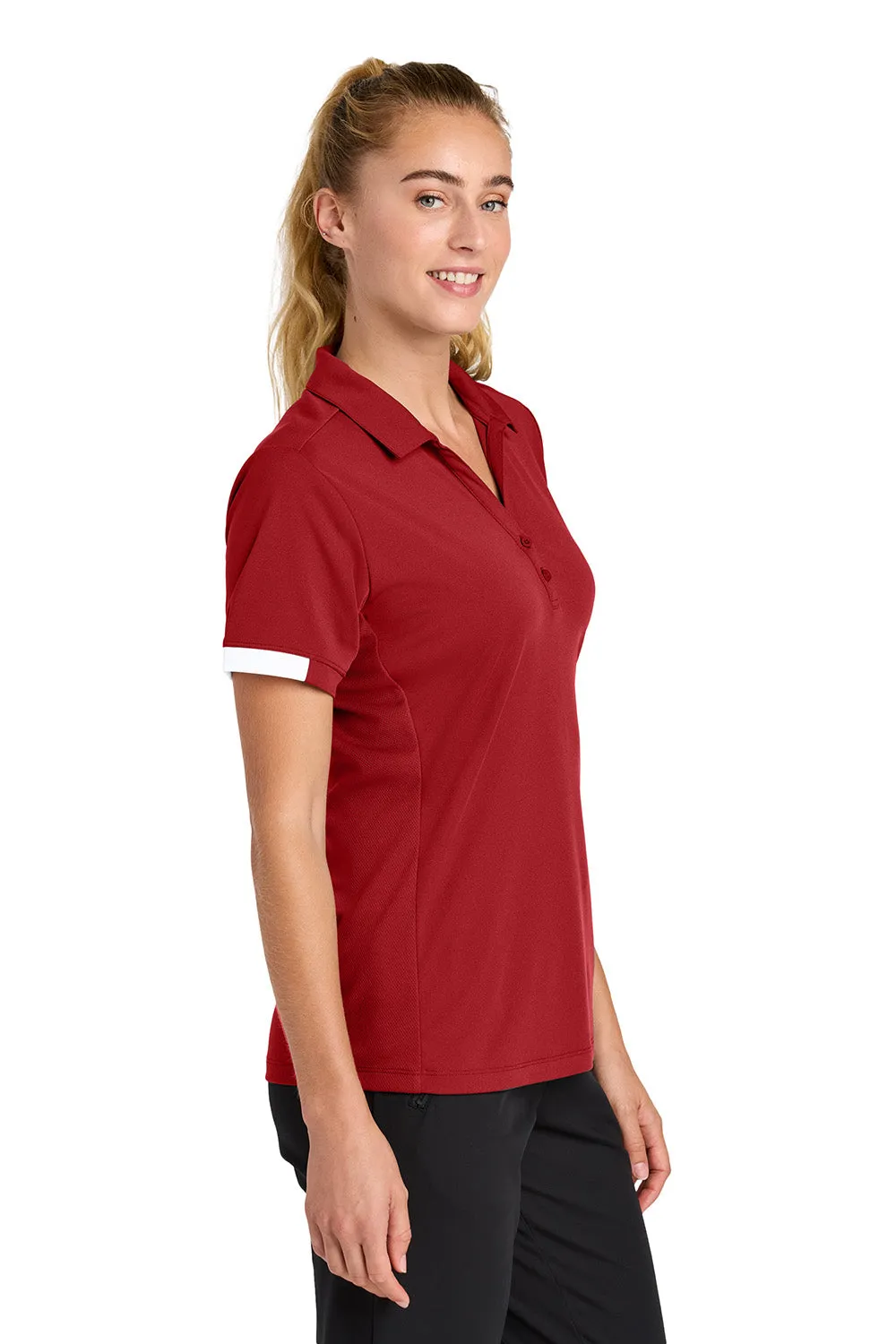 Sport-Tek Womens Club Colorblock Moisture Wicking Short Sleeve Polo Shirt - Deep Red/White