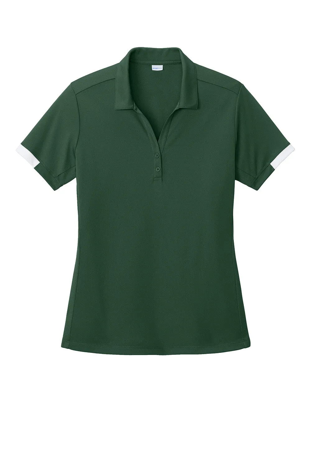 Sport-Tek Womens Club Colorblock Moisture Wicking Short Sleeve Polo Shirt - Forest Green/White