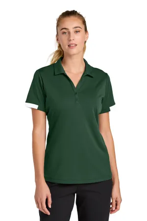 Sport-Tek Womens Club Colorblock Moisture Wicking Short Sleeve Polo Shirt - Forest Green/White