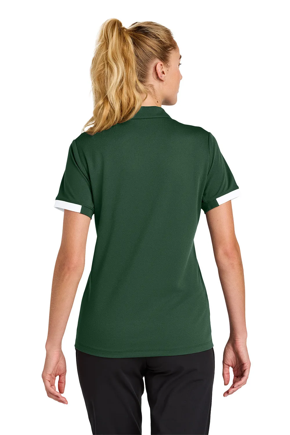 Sport-Tek Womens Club Colorblock Moisture Wicking Short Sleeve Polo Shirt - Forest Green/White