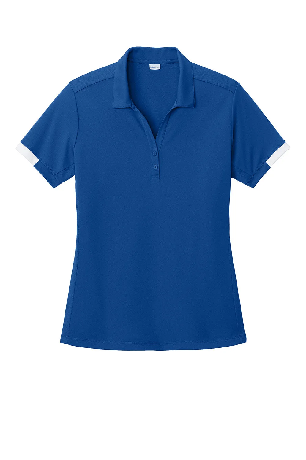 Sport-Tek Womens Club Colorblock Moisture Wicking Short Sleeve Polo Shirt - True Royal Blue/White