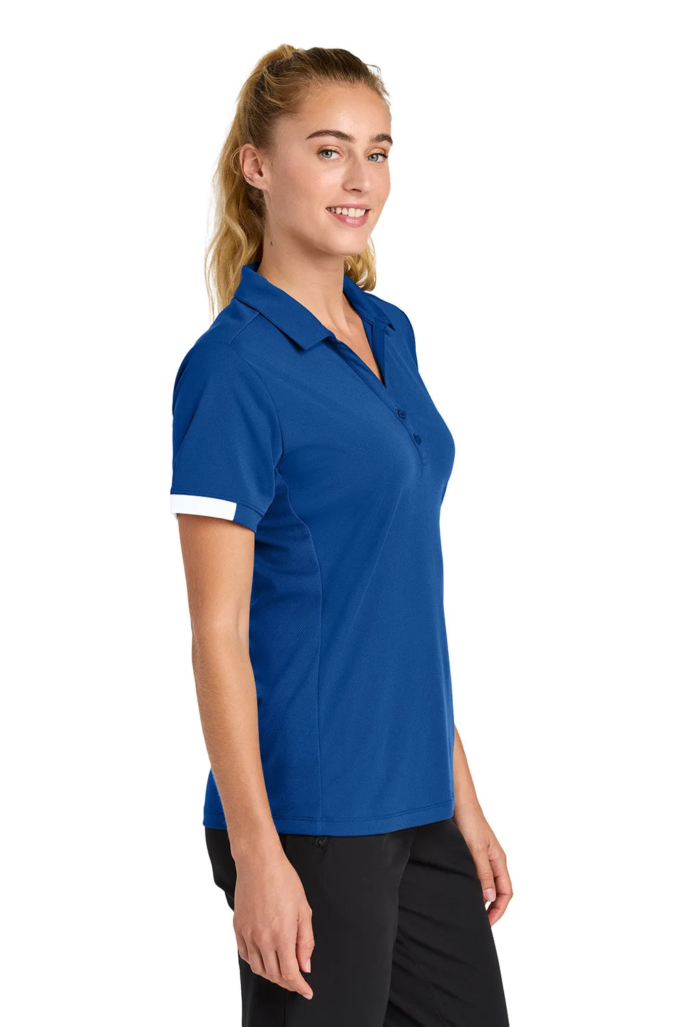Sport-Tek Womens Club Colorblock Moisture Wicking Short Sleeve Polo Shirt - True Royal Blue/White