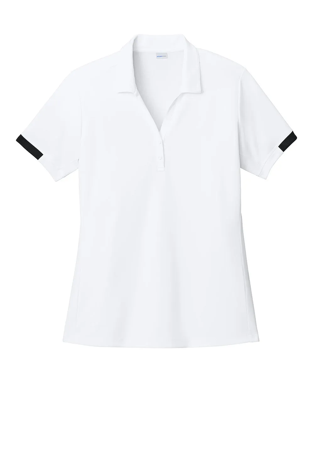 Sport-Tek Womens Club Colorblock Moisture Wicking Short Sleeve Polo Shirt - White/Black