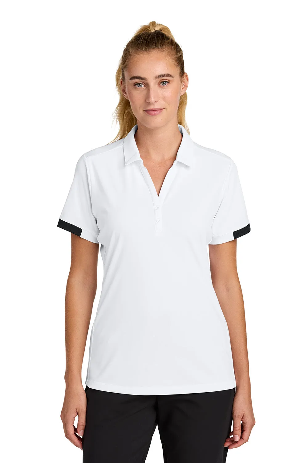 Sport-Tek Womens Club Colorblock Moisture Wicking Short Sleeve Polo Shirt - White/Black