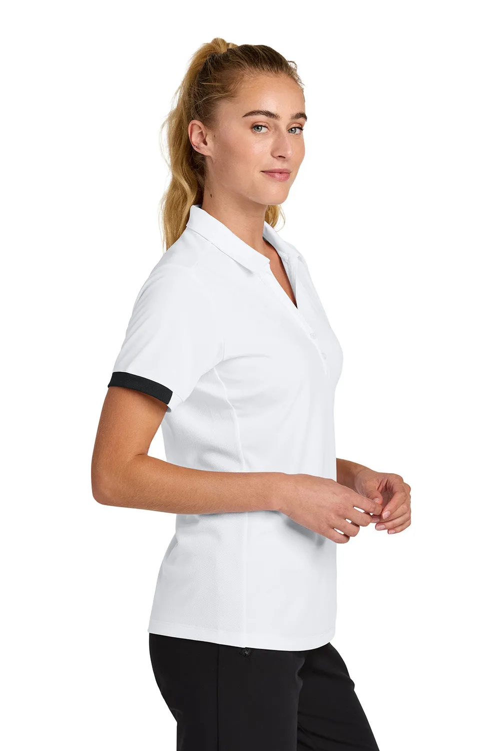 Sport-Tek Womens Club Colorblock Moisture Wicking Short Sleeve Polo Shirt - White/Black