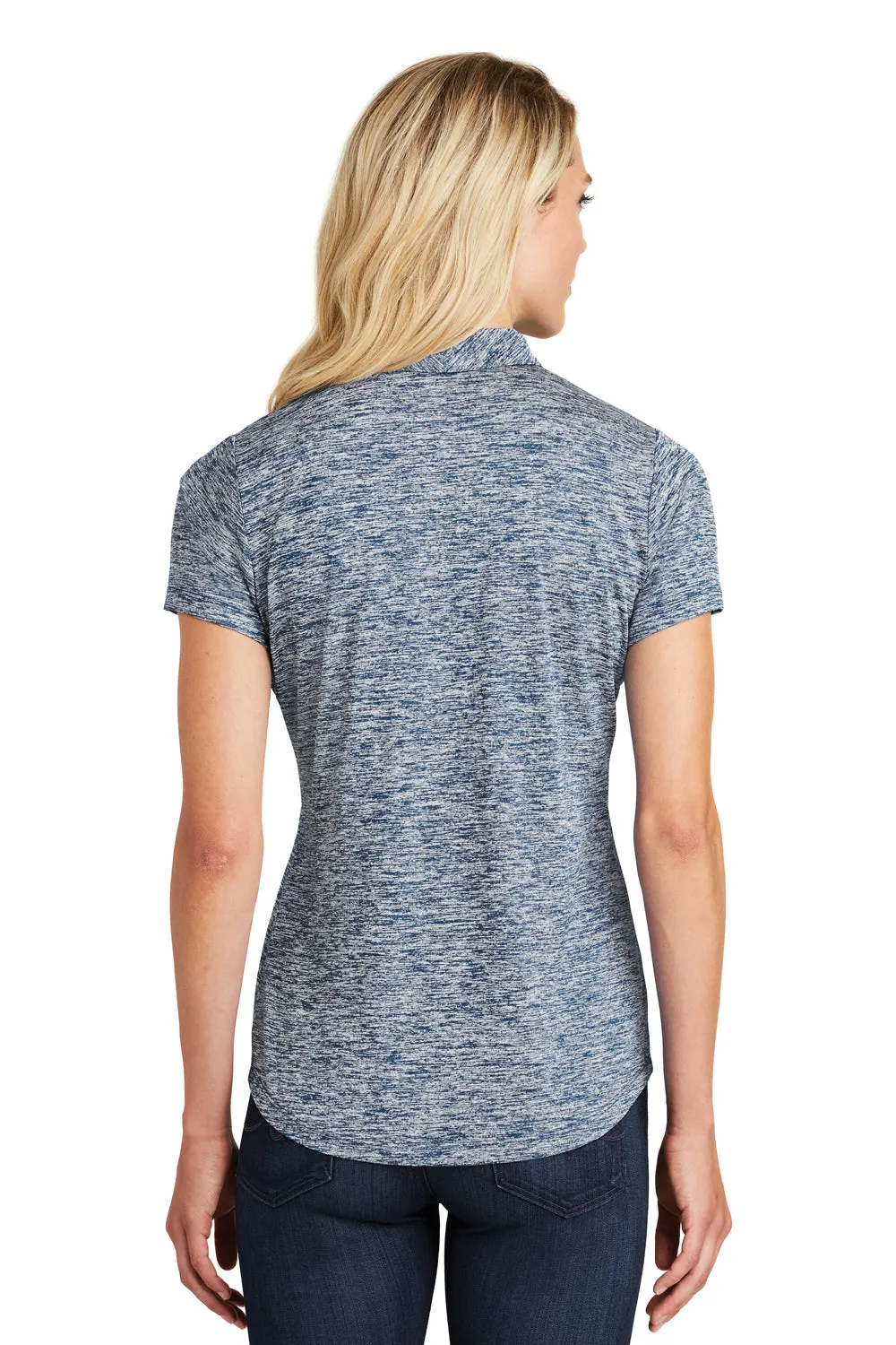 Sport-Tek Womens Electric Heather Moisture Wicking Short Sleeve Polo Shirt - True Navy Blue Electric