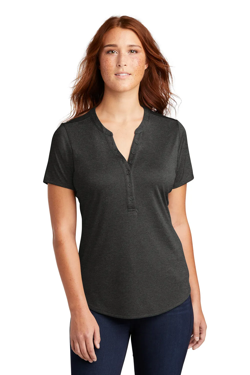 Sport-Tek Womens Endeavor Moisture Wicking Short Sleeve Polo Shirt - Heather Black - Closeout