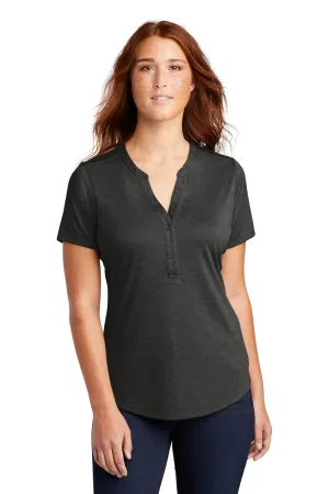 Sport-Tek Womens Endeavor Moisture Wicking Short Sleeve Polo Shirt - Heather Black - Closeout