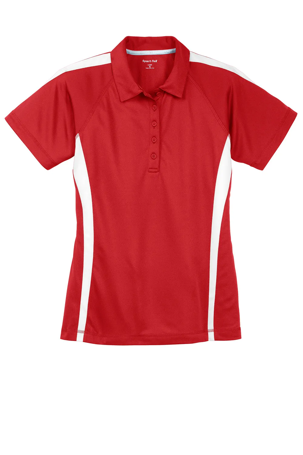 Sport-Tek Womens Micro-Mesh Moisture Wicking Short Sleeve Polo Shirt - True Red/White