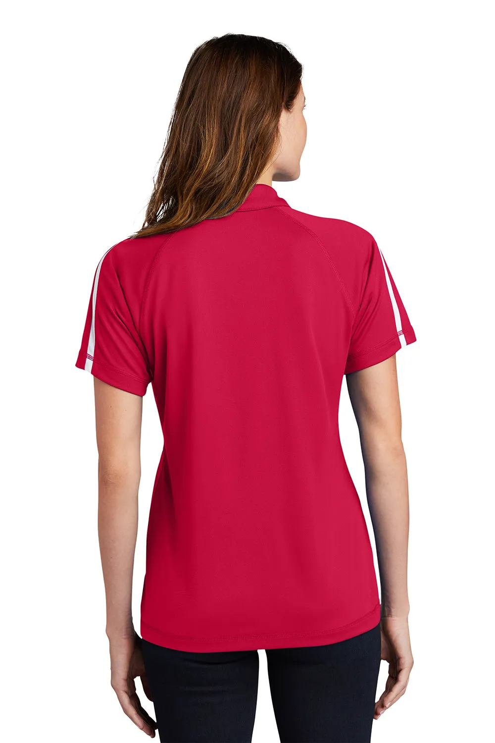 Sport-Tek Womens Micro-Mesh Moisture Wicking Short Sleeve Polo Shirt - True Red/White