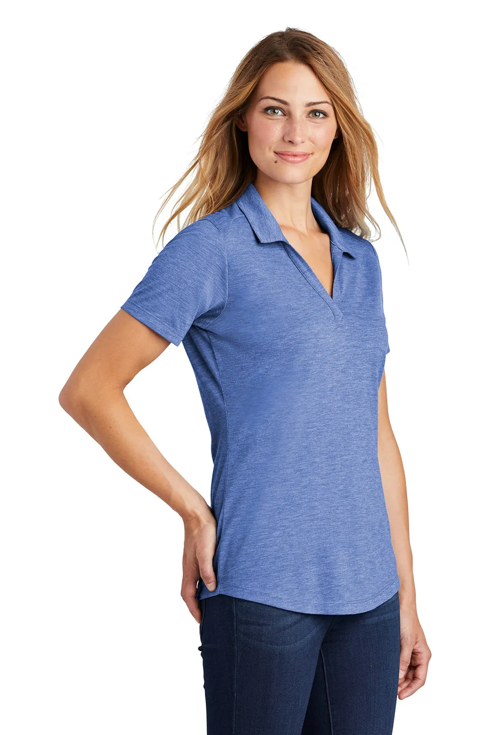Sport-Tek Womens Moisture Wicking Short Sleeve Polo Shirt - Heather True Royal Blue
