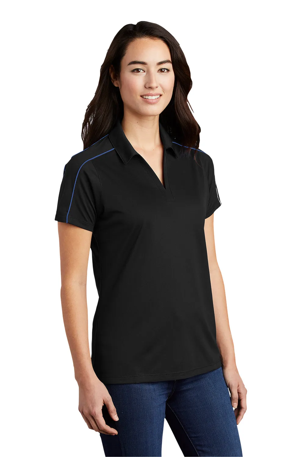 Sport-Tek Womens Sport-Wick Moisture Wicking Short Sleeve Polo Shirt - Black/True Royal Blue