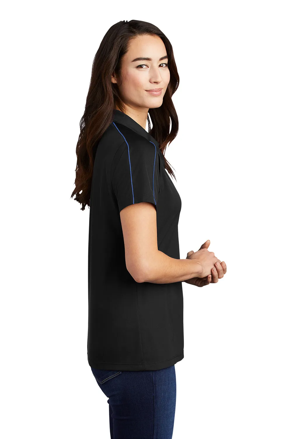 Sport-Tek Womens Sport-Wick Moisture Wicking Short Sleeve Polo Shirt - Black/True Royal Blue