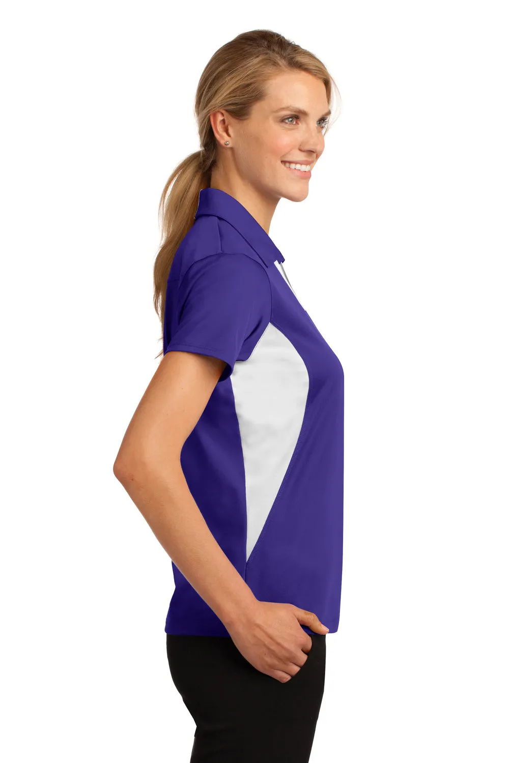 Sport-Tek Womens Sport-Wick Moisture Wicking Short Sleeve Polo Shirt - Purple/White
