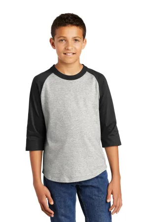 Sport-Tek Youth 3/4 Sleeve Crewneck T-Shirt - Heather Grey/Black