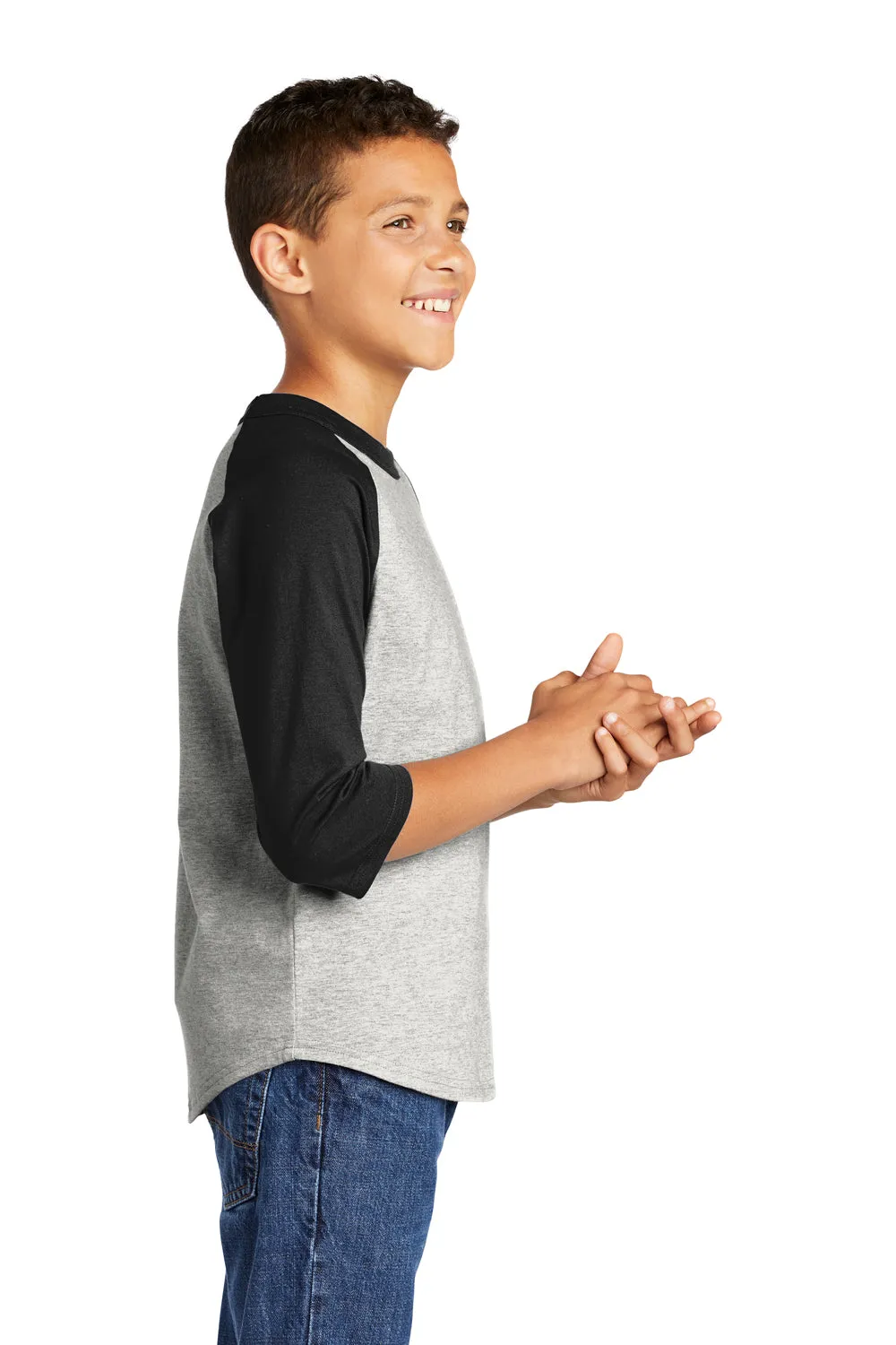 Sport-Tek Youth 3/4 Sleeve Crewneck T-Shirt - Heather Grey/Black