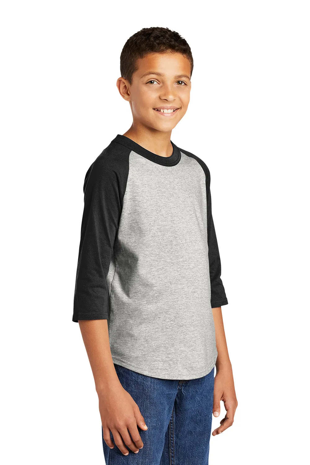 Sport-Tek Youth 3/4 Sleeve Crewneck T-Shirt - Heather Grey/Black