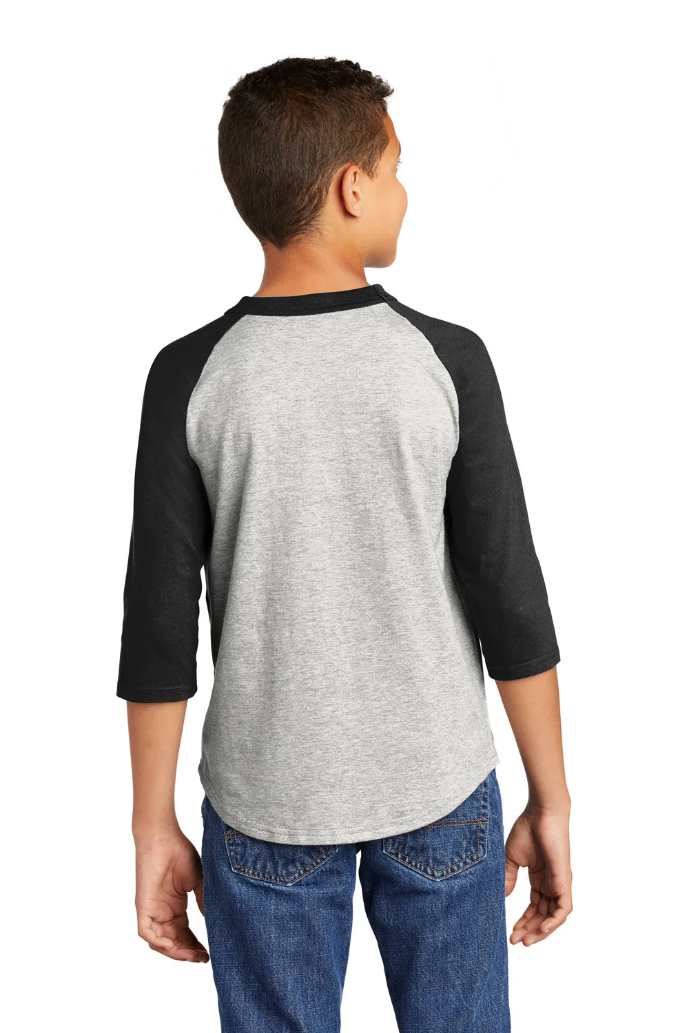 Sport-Tek Youth 3/4 Sleeve Crewneck T-Shirt - Heather Grey/Black