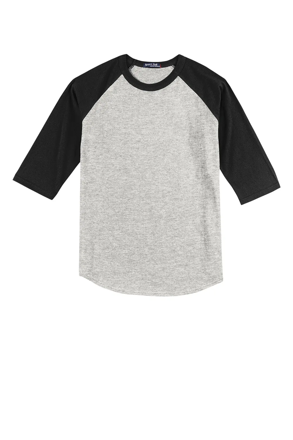 Sport-Tek Youth 3/4 Sleeve Crewneck T-Shirt - Heather Grey/Black