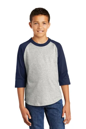 Sport-Tek Youth 3/4 Sleeve Crewneck T-Shirt - Heather Grey/Navy Blue