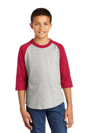 Sport-Tek Youth 3/4 Sleeve Crewneck T-Shirt - Heather Grey/Red