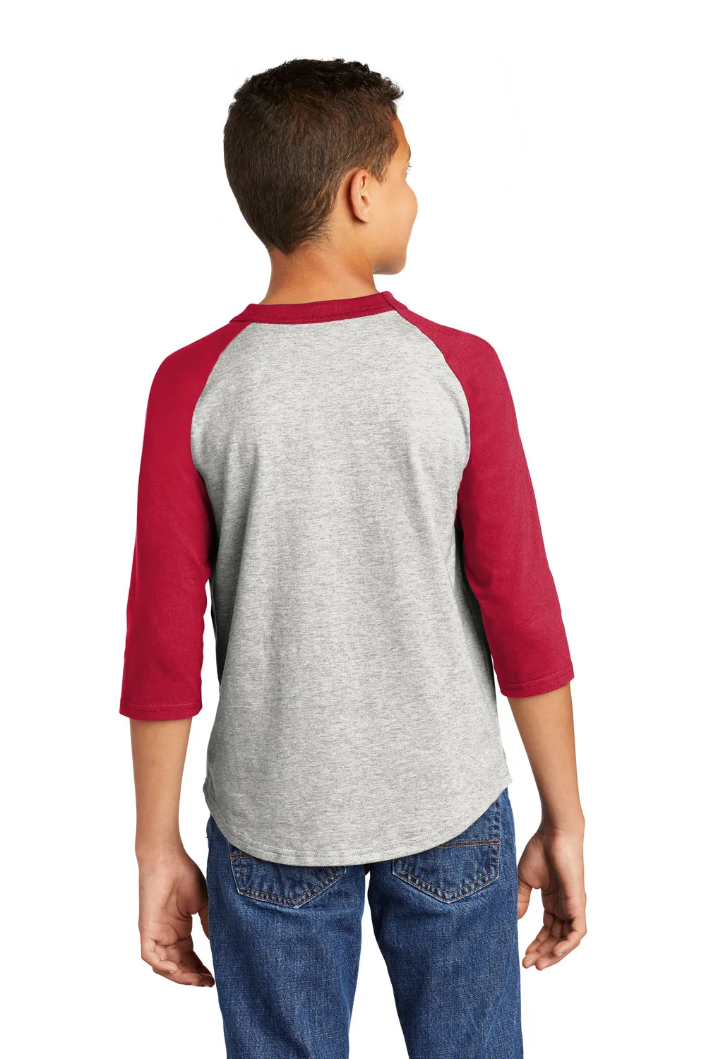 Sport-Tek Youth 3/4 Sleeve Crewneck T-Shirt - Heather Grey/Red