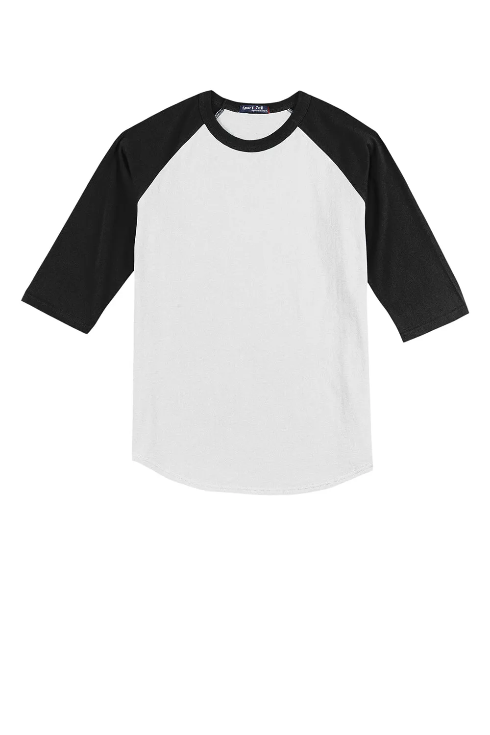 Sport-Tek Youth 3/4 Sleeve Crewneck T-Shirt - White/Black