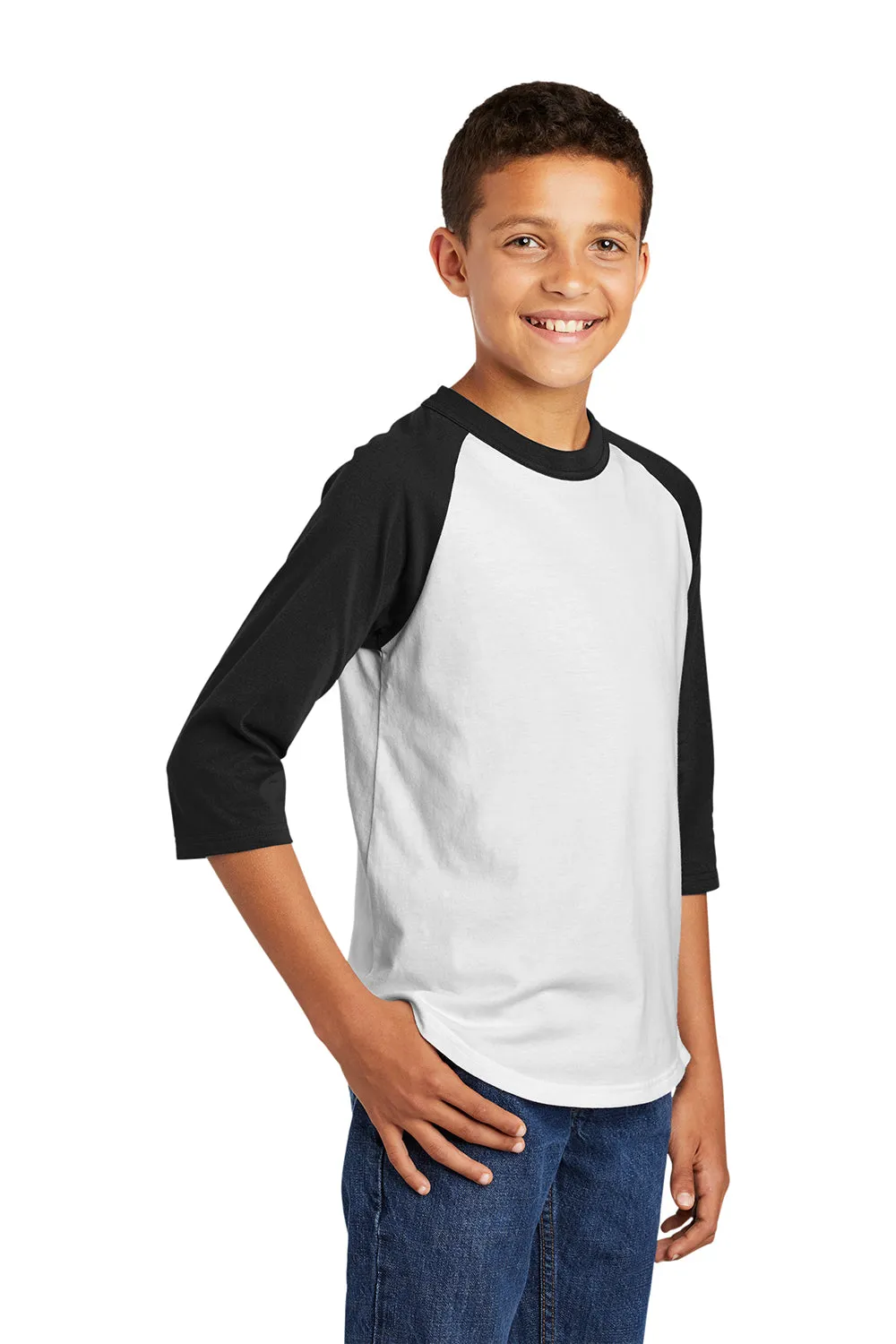 Sport-Tek Youth 3/4 Sleeve Crewneck T-Shirt - White/Black