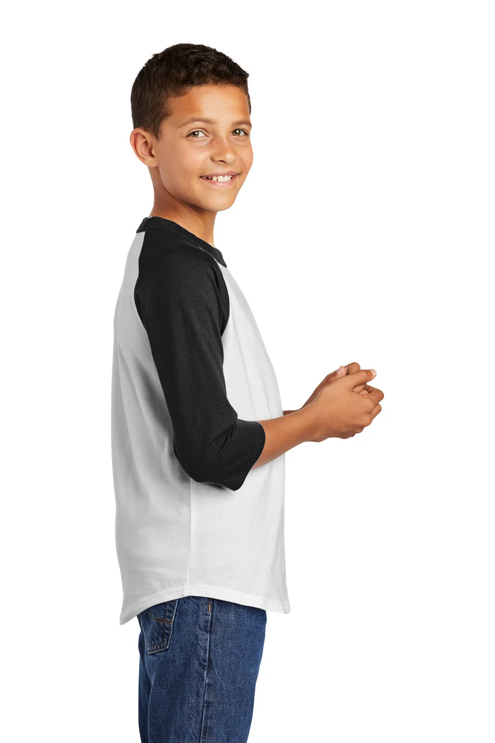 Sport-Tek Youth 3/4 Sleeve Crewneck T-Shirt - White/Black