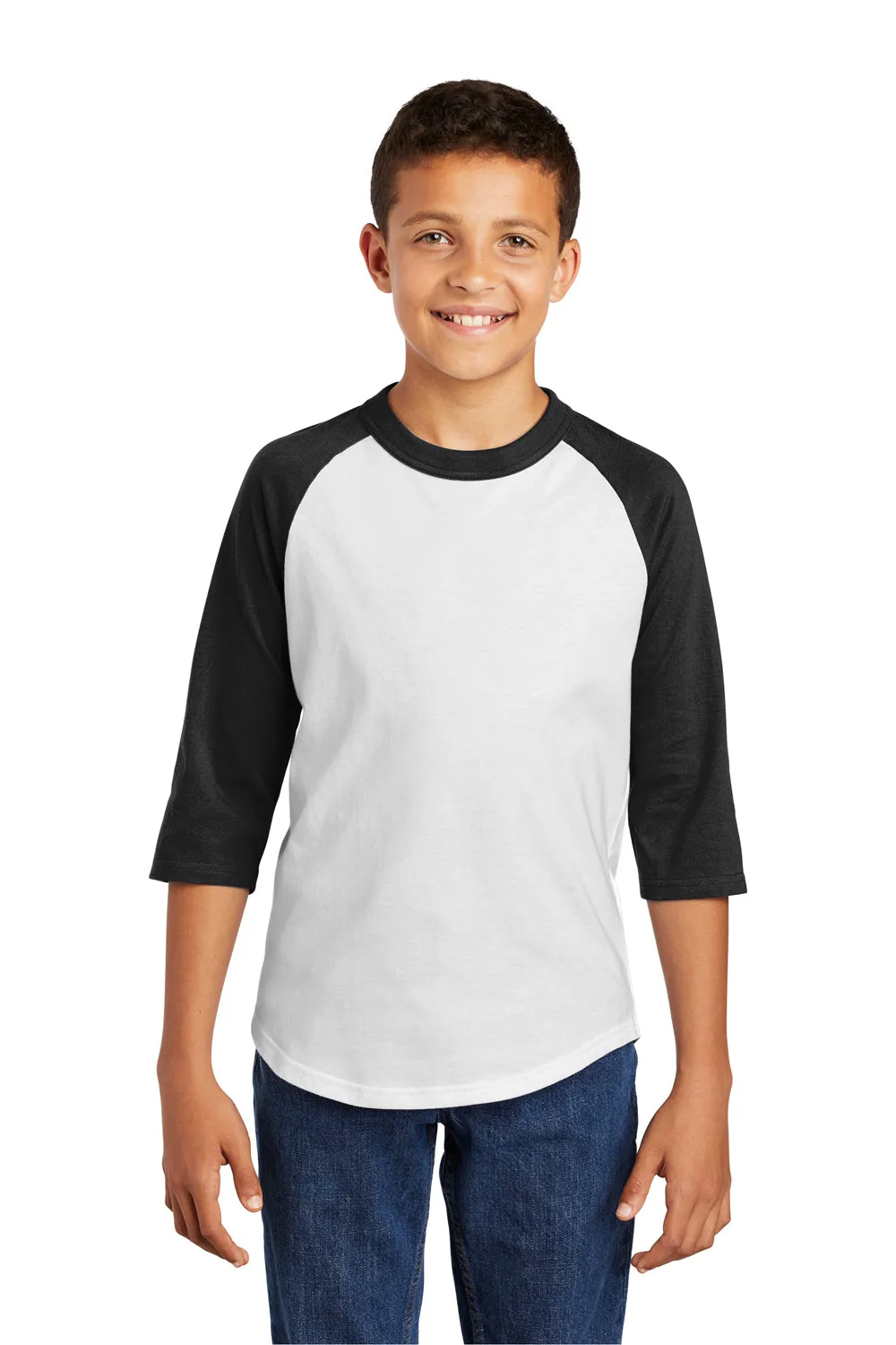 Sport-Tek Youth 3/4 Sleeve Crewneck T-Shirt - White/Black